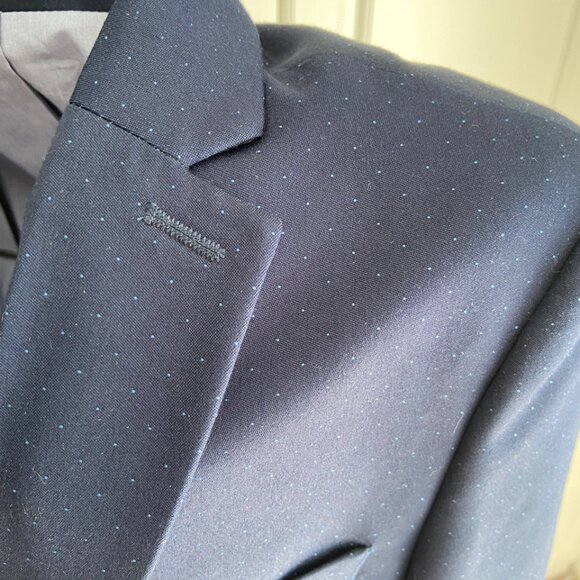 Next Boys’ Large Navy Blue Blazer – Tiny Dot Pattern, Look Sharp EUC - Picture 3 of 16